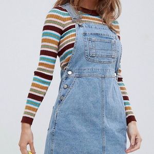 Petite denim overall dress in vintage blue
